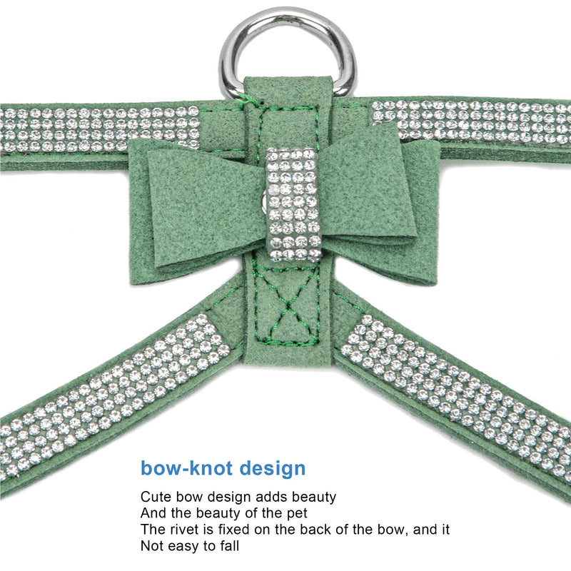 risdoada Rhinestone Cat Harness with Leash, Soft Suede Microfiber Kitten Vest with Sparkly Bow Tie, Sparkling Diamond Pet Harness for Cats and dogs, Green M M : Chest 11.4-16.1" , Neck 9.1-11.4" - PawsPlanet Australia