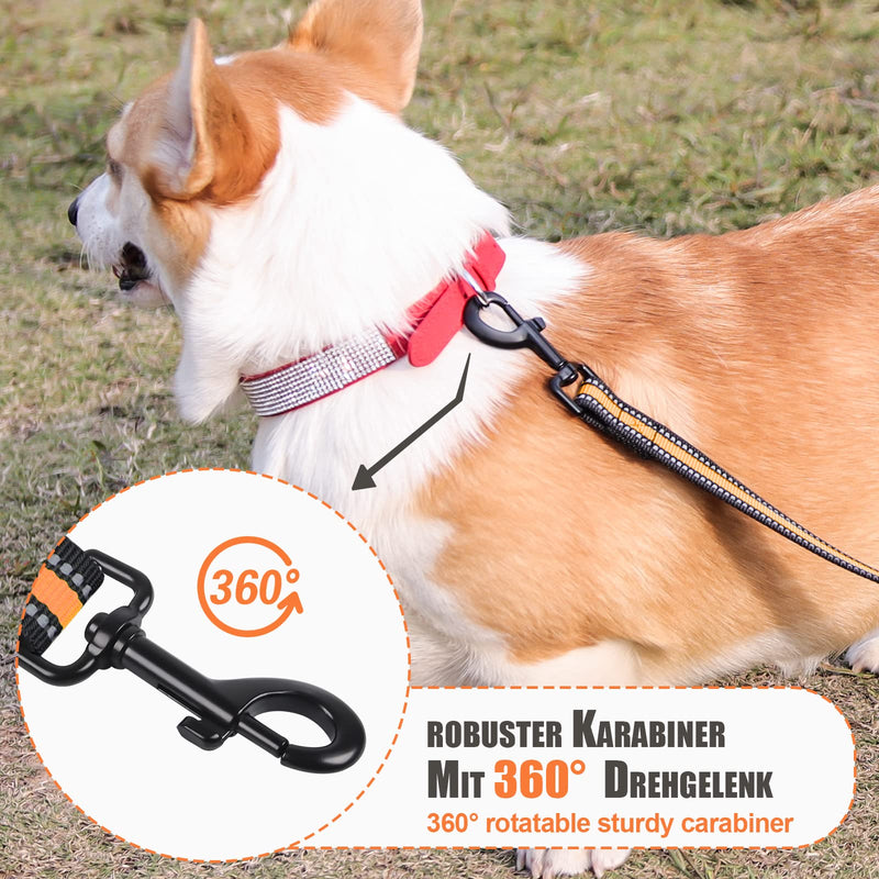 Snocyo towing leash for dogs 3m, robust dog leash for small, medium and large dogs, training leash with padded handle, reinforced carabiner and storage bag, orange orange & black - PawsPlanet Australia