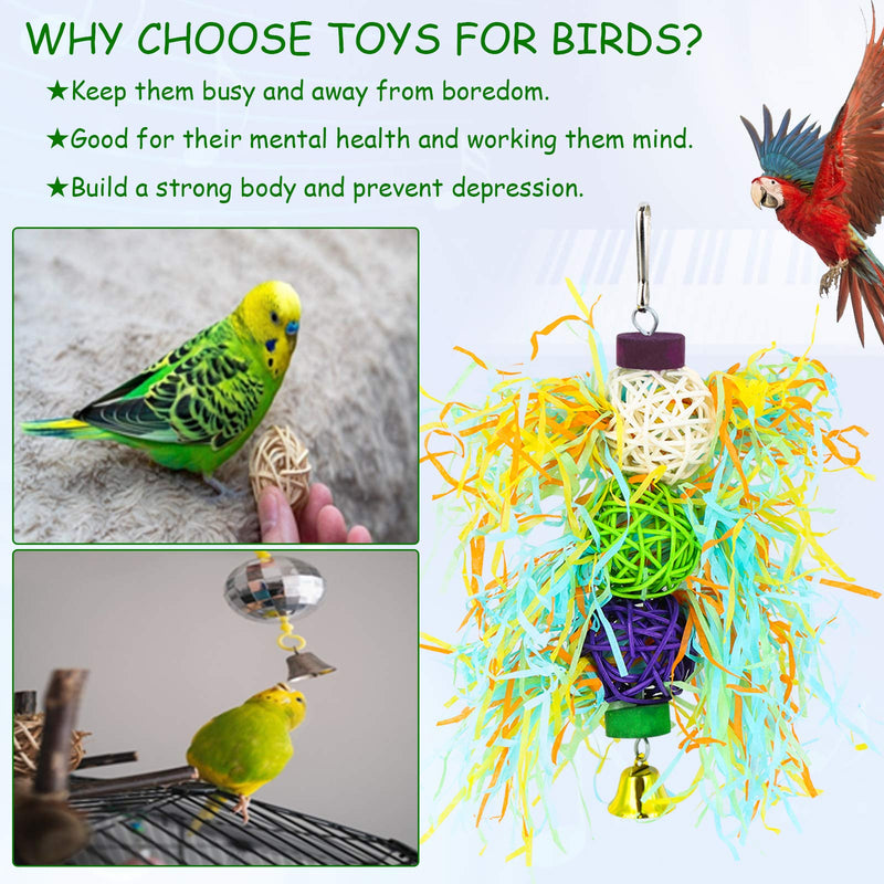 FADACAI 3 Pcs Bird Chewing Toys Parrot Shredder Toy Bird Loofah Toys Foraging Hanging Toy Nest Perch with Wooden Ratten Balls Bells Paper Slips Cage Accessories for Cockatiel Parrotlets Lovebirds - PawsPlanet Australia