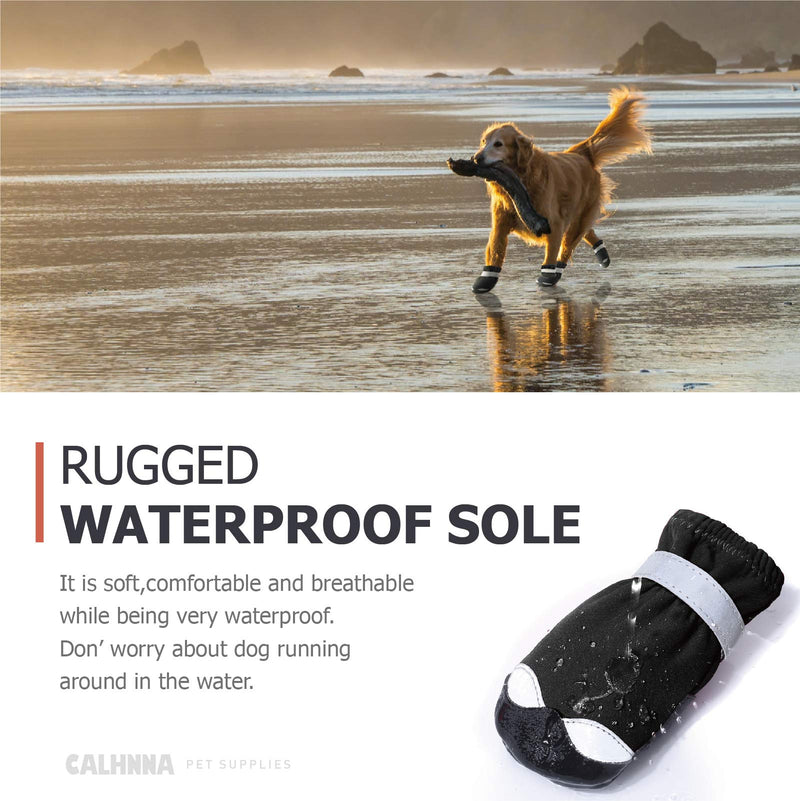 CALHNNA Dog Boots Waterproof Dog Shoes for Medium Large Dogs with Reflective Straps Anti-Slip Sole Paw Protectors 4PCS size 3: 1.8" Width Black - PawsPlanet Australia