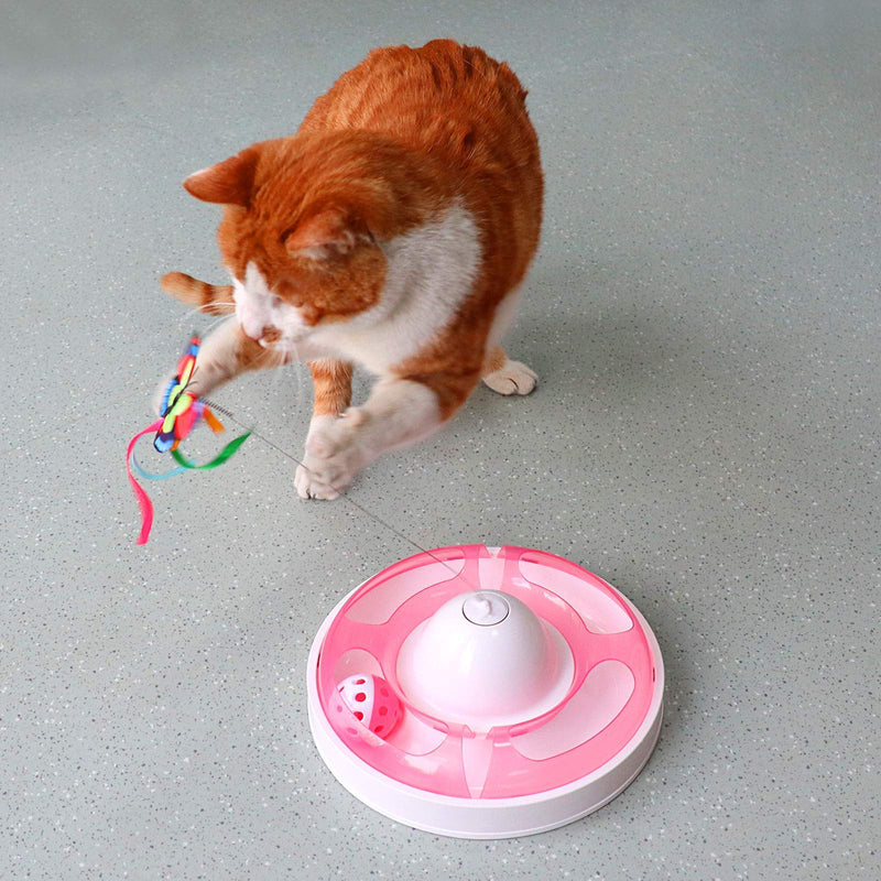 Interactive Cat Toys for Indoor Cats Automatic Electronic Rotating Butterfly Cat Toy with Roller Tracks Ball, Exercise Hunting Toy Games Funny Gifts for Kitten Pet Cat Supplies PINK - PawsPlanet Australia