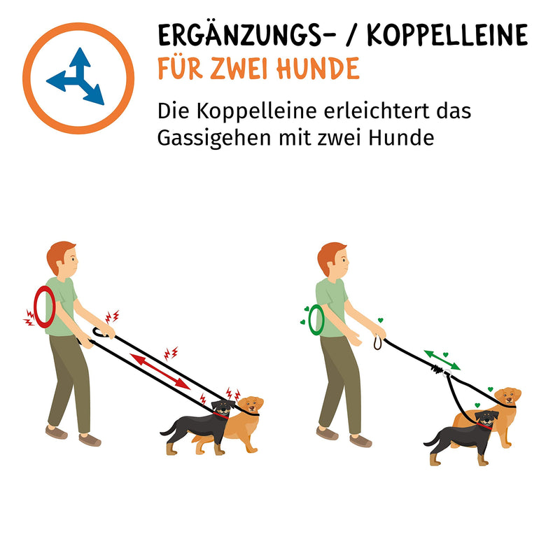 Floxik double leash complete set large | Flexible, reflective premium dog leash for two dogs to be coupled with a short holder, black, large - PawsPlanet Australia