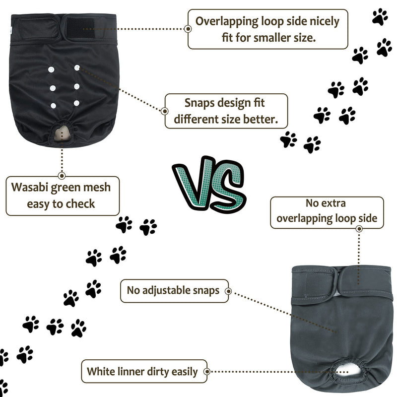 Grecle Washable Female Dog Diapers - Premium Reusable Diapers for Doggie in Heat - Highly Absorbent Dog Diapers Female for Pet Incontinence with Adjustable Snaps Small（New Born-11.5“Waist） Black - PawsPlanet Australia