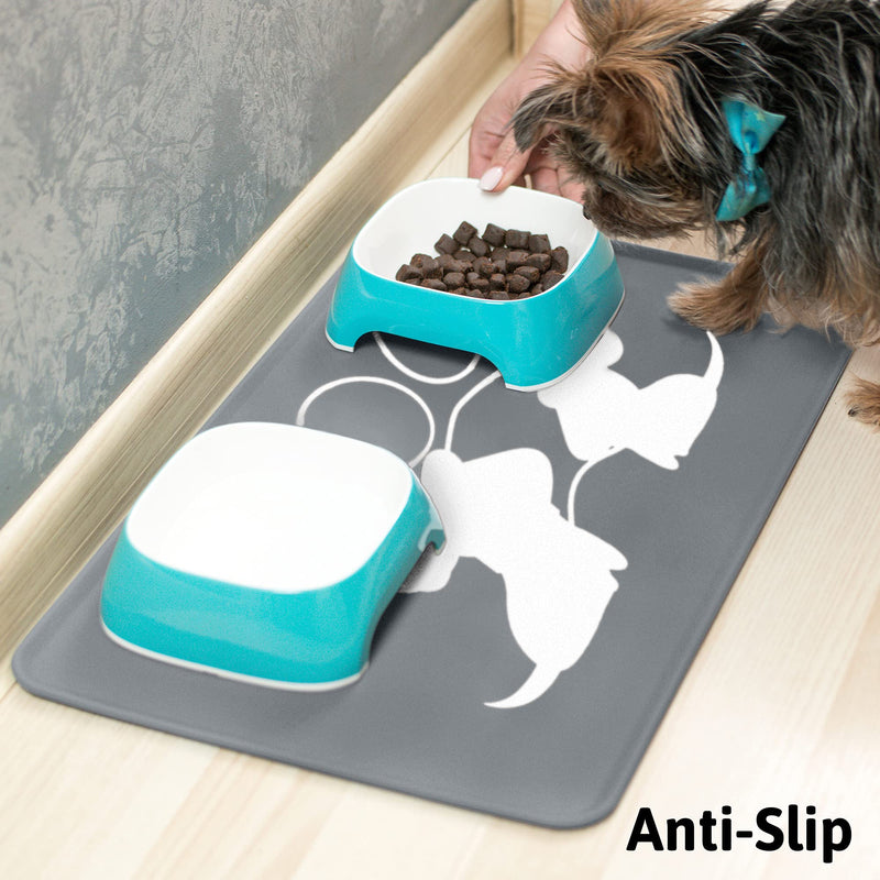 LeashPotato Dog Cat Food Mat Dog Bowl Mat Pet Waterproof Dog Cat Feeding Mat Silicone Non Slip Dog Mat For Bowls (Grey Dog) Grey Dog - PawsPlanet Australia