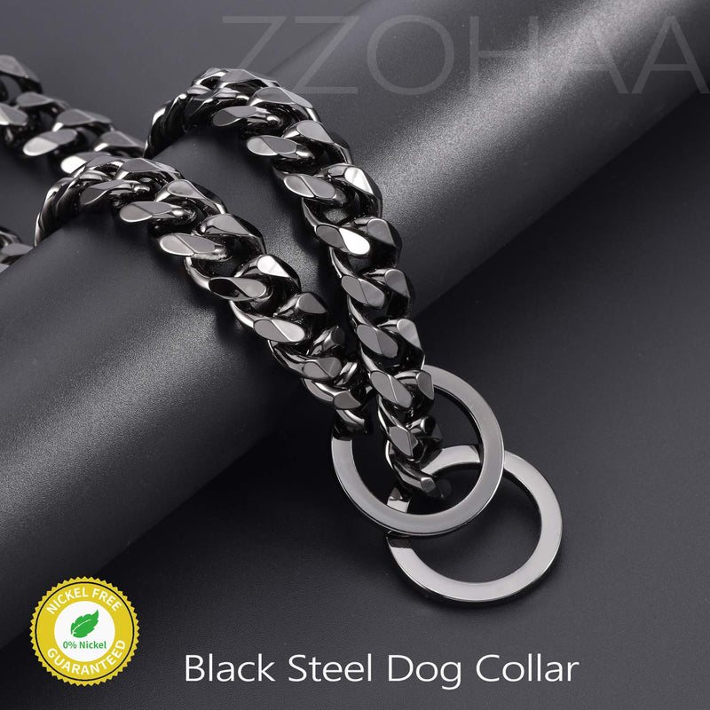 ZZOHAA Fully Welded Black Steel Pet Dog Collar Chain Necklace,Heavy Duty Cuban Dog Chain for Large Dogs,Strong Stainless Steel Metal Links Slip Chain Collar 16inch(Fit 12"-14" Dog's Neck) - PawsPlanet Australia