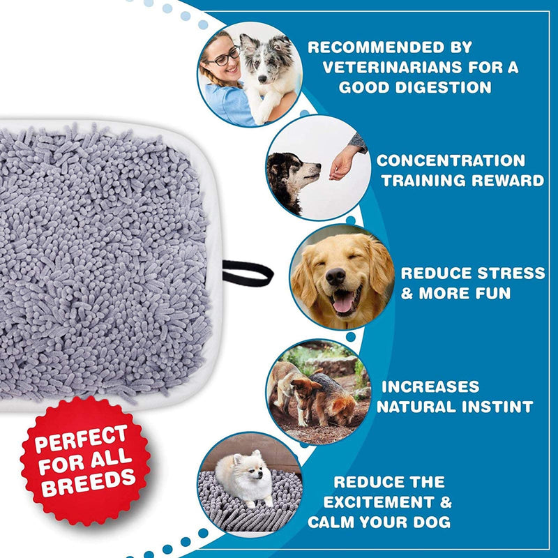 LAMTWEK Snuffle mat for dogs(17" x 21"),Pet Feeding Mat,Dog Puzzle Toys for Boredom,Dog Brain Games Encourages Natural Foraging Skills and Stress Release,Durable and Machine Washable,2 Suction Cups Grey - PawsPlanet Australia