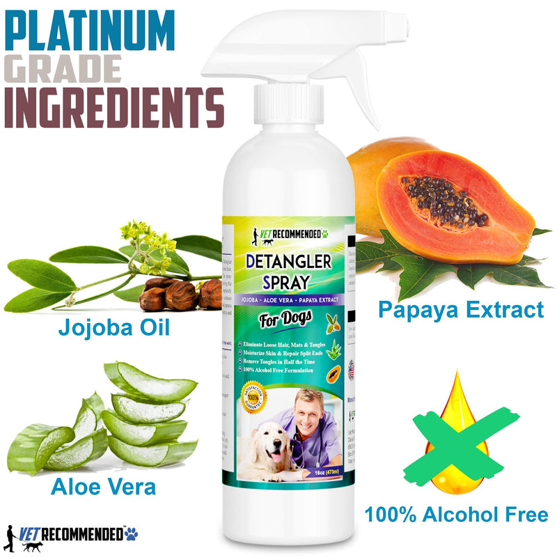 [Australia] - Vet Recommended Dog Detangler Spray & Conditioner (16oz/473ml) – Eliminate Loose Hair, Remove Matts and Rejuvenate Coat, Made from Fresh Natural Extracts of Papaya, Jojoba & Aloe Vera. Made in USA 