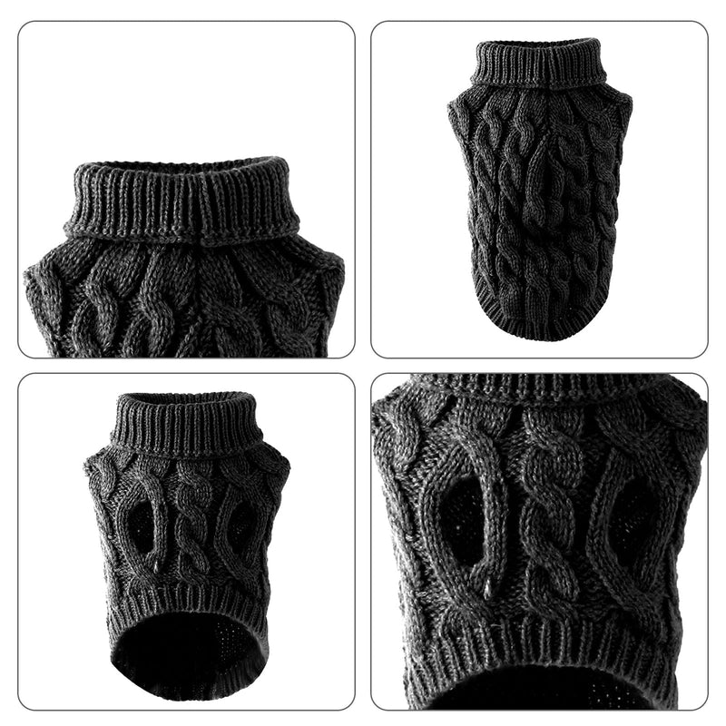 Homeriy Pet Classic Turtleneck Sweater, Dog Jumper Cute Dog Knitted Braided Sweater, Pet Knitwear Outerwear for Small Dogs & Cats M black - PawsPlanet Australia