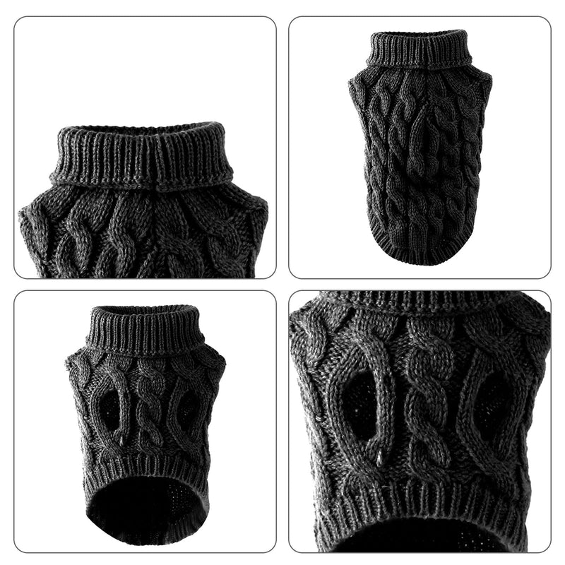 Ponacat Dog Sweaters, Pet Puppy Cold Weather Coats Fashion Clothes Turtleneck Knitting Knitwear Outwear,Black L Black - PawsPlanet Australia