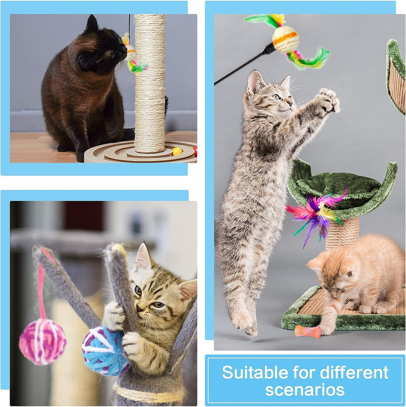 Towiy Pack of 6 cat toy balls + 4 cat toys spiral sisal ball cat interactive kitten balls intelligence cats plush ball cat balls plush ball cat with bell for pet - PawsPlanet Australia