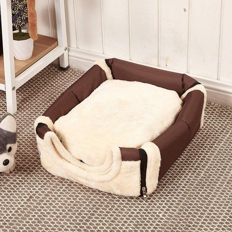 HARESLE Portable Small Pet House Soft Bed Cat House Washable with Removable Cushion 2 Sizes (L, Brown) L - PawsPlanet Australia