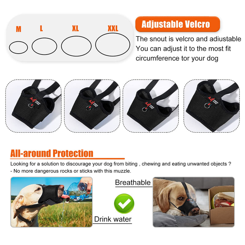 DAIRF Dog Muzzles to Prevent Biting Barking Soft Muzzle for Medium Dogs,Nylon Mesh Dog Muzzle Adjustable Loop Muzzle Anti-Dropping (black, XL) black - PawsPlanet Australia