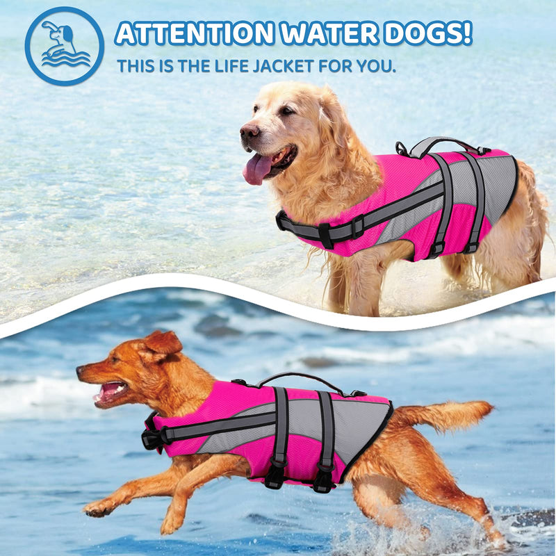 KOESON Ripstop Dog Life Jacket, Dog Life Vest with Superior Buoyancy Pet Swimming Safety Vest with Rescue Handle, Dog Float Coat Dog Life Preserver Lifesaver for Small Medium Large Dogs Pink XS X-Small - PawsPlanet Australia