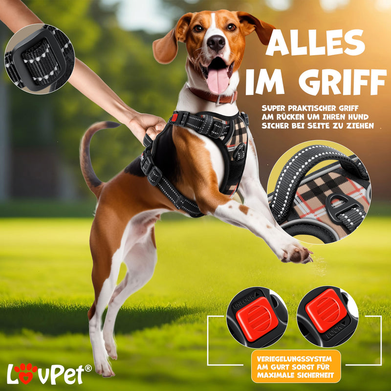 Lovpet® dog harness without pulling & choking for small dogs & puppies breathable & soft chest harness reflective | No-pull tableware including bag rolls | Adjustable harness with handle Beige S - PawsPlanet Australia