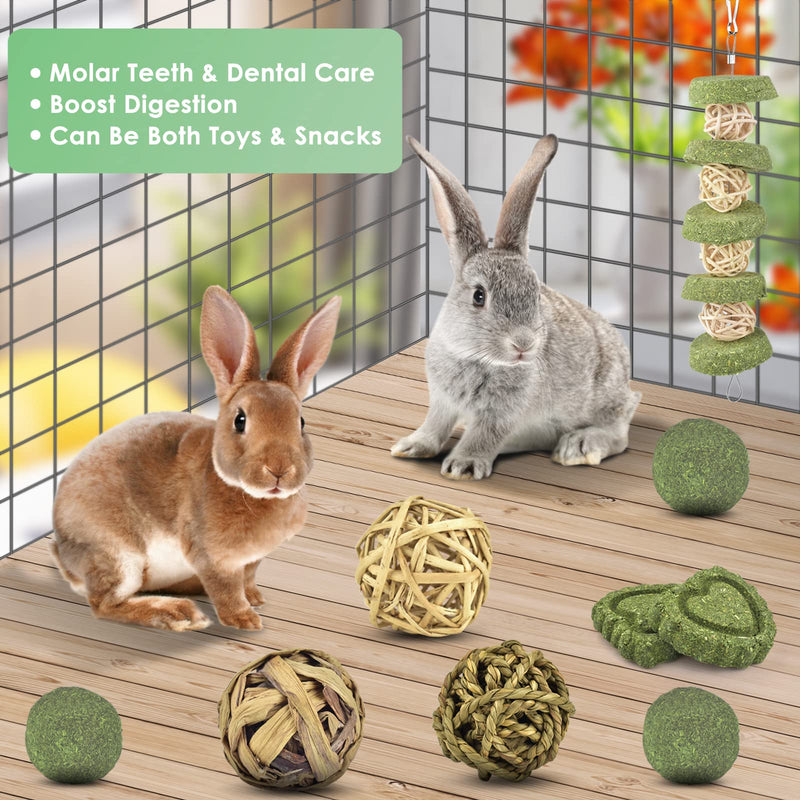 ERKOON Rabbit Chew Toys, Pack of 11 Hamster Toys Natural Apple Wood Chewing Grass Ball Timothy Hay Sticks Grass Cake for Bunnies Chinchilla Hamsters Guinea Pigs Gerbils Dental Care - PawsPlanet Australia