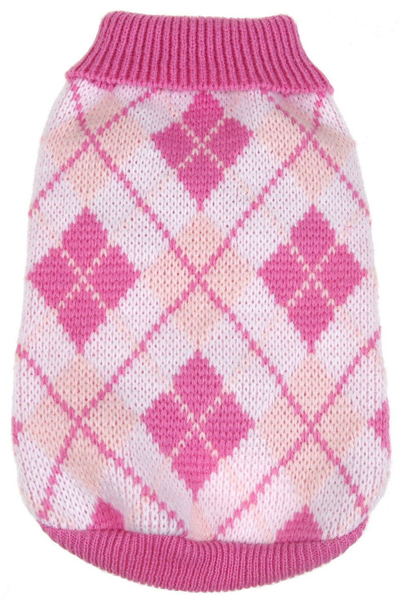 [Australia] - Argyle Style Ribbed Fashion Pet Sweater Pink Argyle Medium 