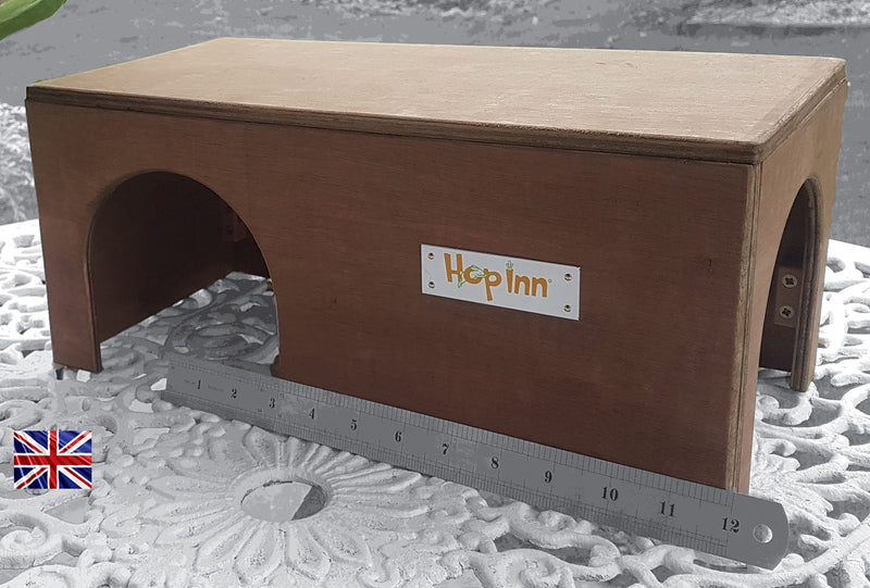 Hop Inn Guinea Pig Hideaway Tunnel (Lt Oak) - 40 cm L x 20 cm W x 18.5 cm H - Handmade in the UK - Arrives Built To Last - Wont tip over - All Weather Natural - PawsPlanet Australia