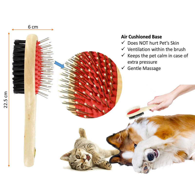 2 in 1 Wooden Dog Brush | Cat Brush | Puppy Brush | DOUBLE SIDED | For Dog Grooming Kit | | Pet Hair Remover Brush | Pet Brush | Dog Brushes for Grooming Products for Dogs & Cats (1 Brush (Wooden)) 1 Brush (Wooden) - PawsPlanet Australia