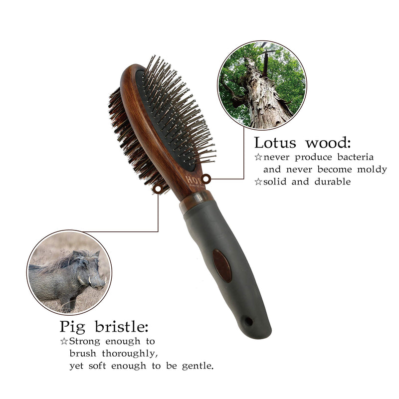 [Australia] - Dog Brush for Grooming, Double Sided Pin&Bristle Brush Removing Shedding Hair, Dog Brush for Short Medium or Long Hair, Cat Brush Grooming Comb for Detangling and Dirt Cleaning, Lotus Wood 