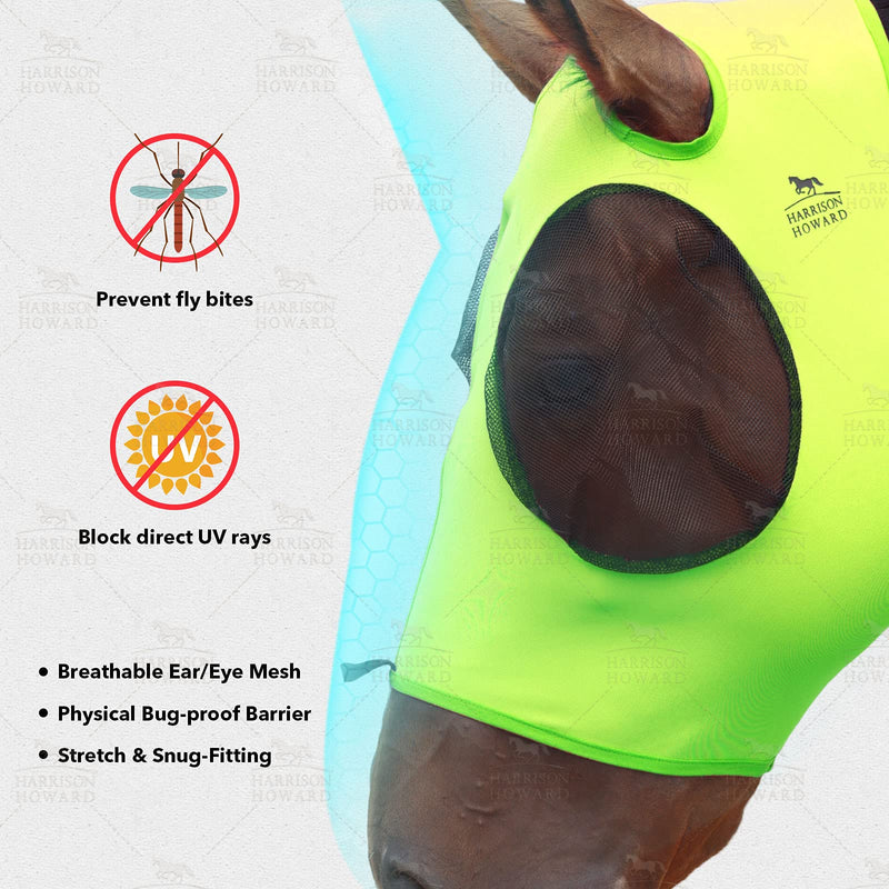 Harrison Howard Superior Comfort Stretchy Fly Masks Breathable Soft on Skin Without Ear Covers Full Size (Large) No Ear-Fluro-Lime - PawsPlanet Australia