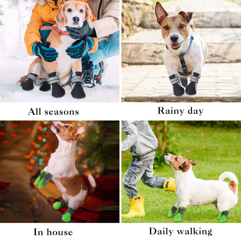 Weewooday 8 Pieces Pet Dog Shoes Breathable Dog Rain Boots with Reflective Strips Waterproof Puppy Paw Protector Anti-Slip Sole Pet Shoes Winter for Small Dogs Green, Black - PawsPlanet Australia