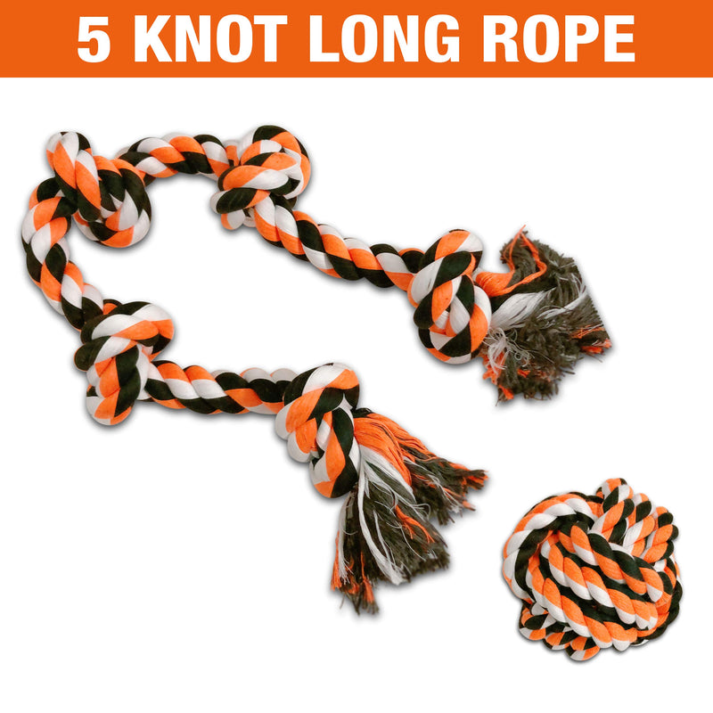 Royal Pets House XL - Large Dog Rope Toy Set With a Ball. Strong, Heavy and Durable Chew For Dogs With 5 Knots For Aggressive Chewers. 36'' (92cm) Ball is 4''(10cm) - PawsPlanet Australia