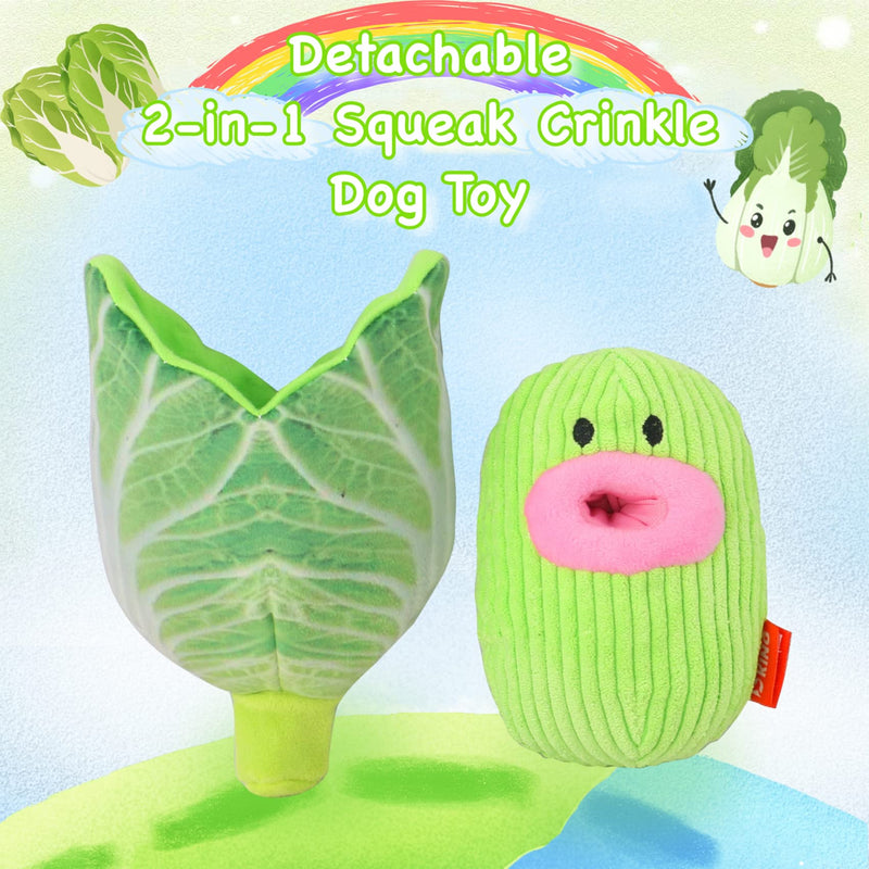 2 in 1 Squeaky Dog Chew Toys with Crinkle Paper, Foodie Veggie Cabbage Dog Plush Toys for Teeth Cleaning, Funny Interactive Dog Toys, Durable Hide and Seek Dog Puzzle Toys - PawsPlanet Australia