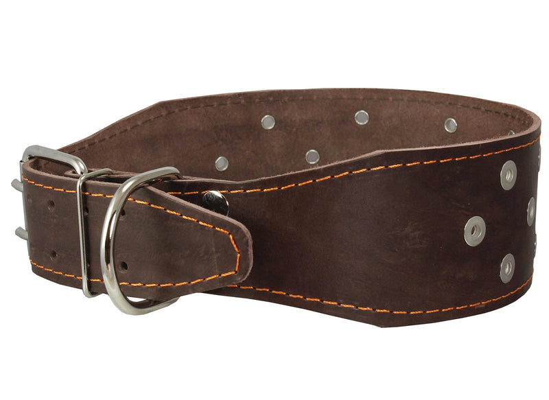 [Australia] - Dogs My Love 3" Extra Wide Heavy Duty Genuine Leather Studded Brown Leather Collar. Fits 19"-23" Neck. for Large Breeds - Boxer, Pit Bull 