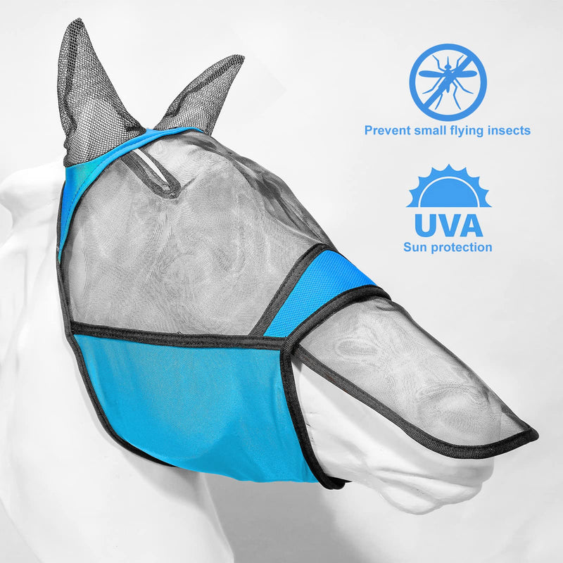 Horse Fly Mask,Fine Horse Fly Mask With Ears Elasticity And UV Protection Fly Mask Cover Long Nose Protection Fly Mask For Horses,Blue-M Blue-M - PawsPlanet Australia