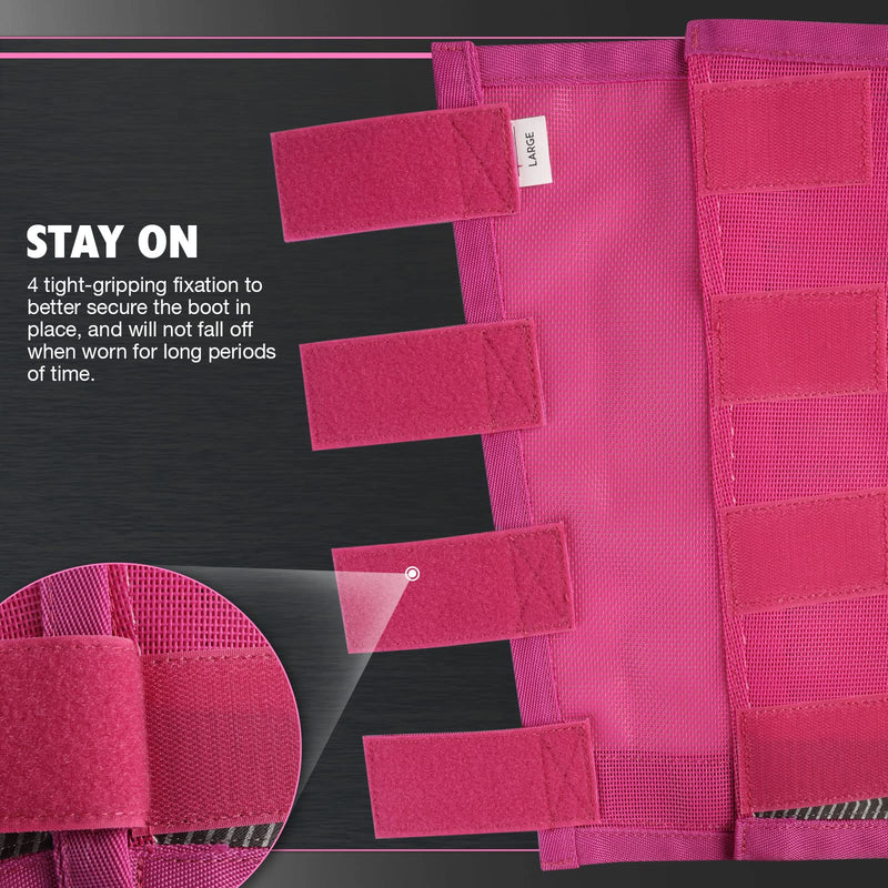 Harrison Howard Loose-Fitting Horse Fly Boots UV-Protective, Breathable, Durable Fine Mesh Leggins Stay-on Comfortable Fly Boots with Reflective Strips for Extra Safety (Set of 4) Magenta Pony (Small) Small - PawsPlanet Australia