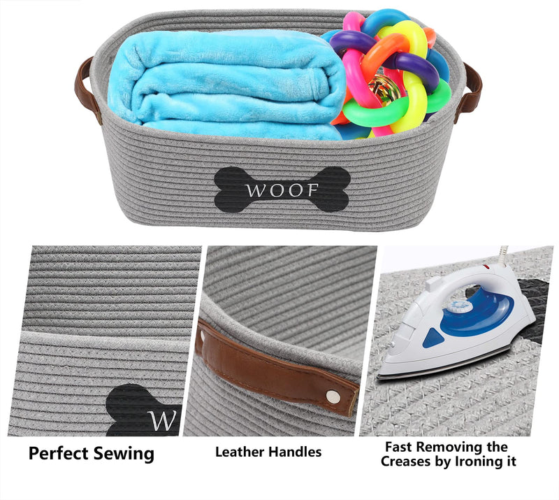 Morezi Pet Toy Storage Basket,Cotton Rope Basket,Puppy Bed.Suitable for storing pet supplies such as chew toys, dog clothes-Gray 35cm x 24cm x 14cm Gray - PawsPlanet Australia