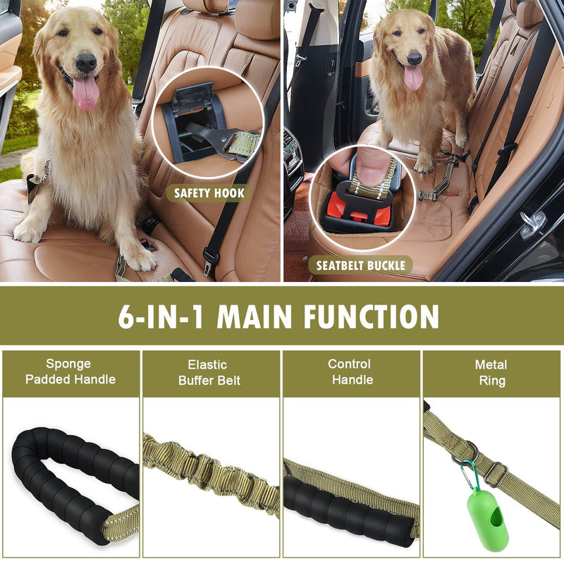 CetleBva 6Ft /4Ft Heavy Duty Bungee Dog Leash with 2 Comfortable Padded Handles for Medium & Large Breed Dogs,No Pull for Shock Absorption with Car Seat Belt,Reflective Walking Lead for Training Army Green - PawsPlanet Australia