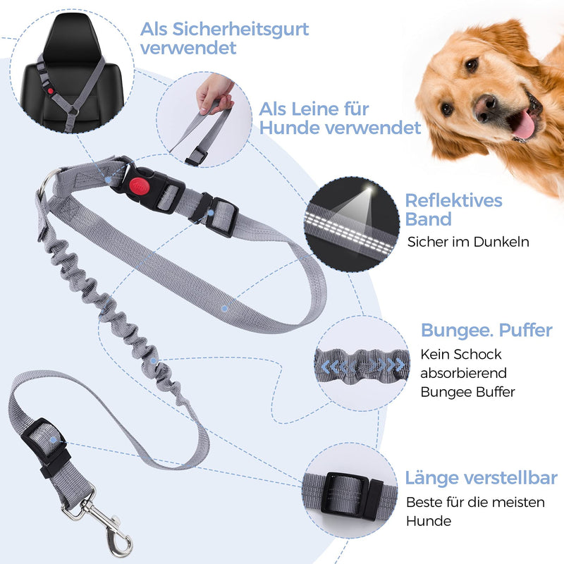 KARY Dog seat belt for car, dog car seat belt for domestic cats and small to medium dogs, dog seat belt for car with reflective strips and buffer ropes (silver) - PawsPlanet Australia