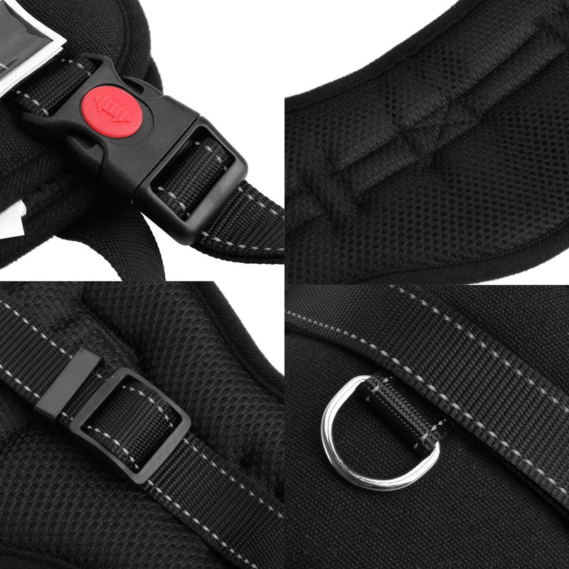 No-Pull Padded Adjustable Dog Training Walking Harness Vest, Black, Large - PawsPlanet Australia