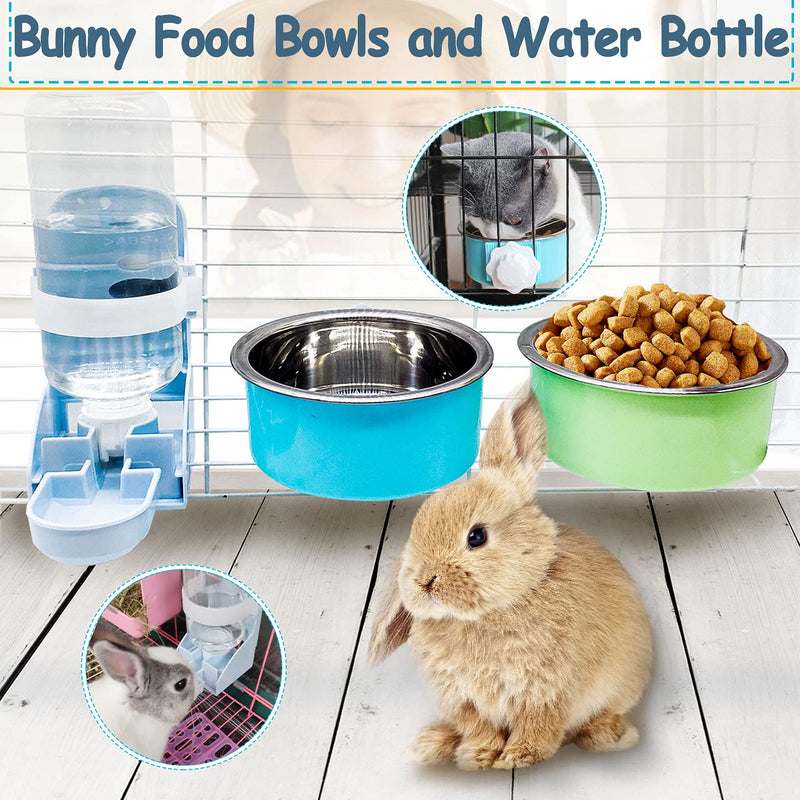 Hamiledyi Crate Bunny Food Bowl Removable Stainless Steel Pet Dog Cage Dual Bowls Plastic Hanging Water Fountain Automatic Bottle Food & Water Feeder Coop Cup for Rabbit Cat Puppy Guinea Pigs 3PCS - PawsPlanet Australia