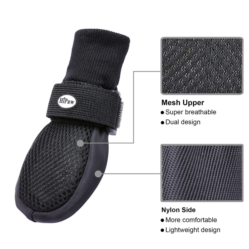 Hipaw Summer Breathable Dog Boots Nonslip Sole Paw Protector for Hardwood Floor Small ( Insole: 2.15"W ) Black - PawsPlanet Australia