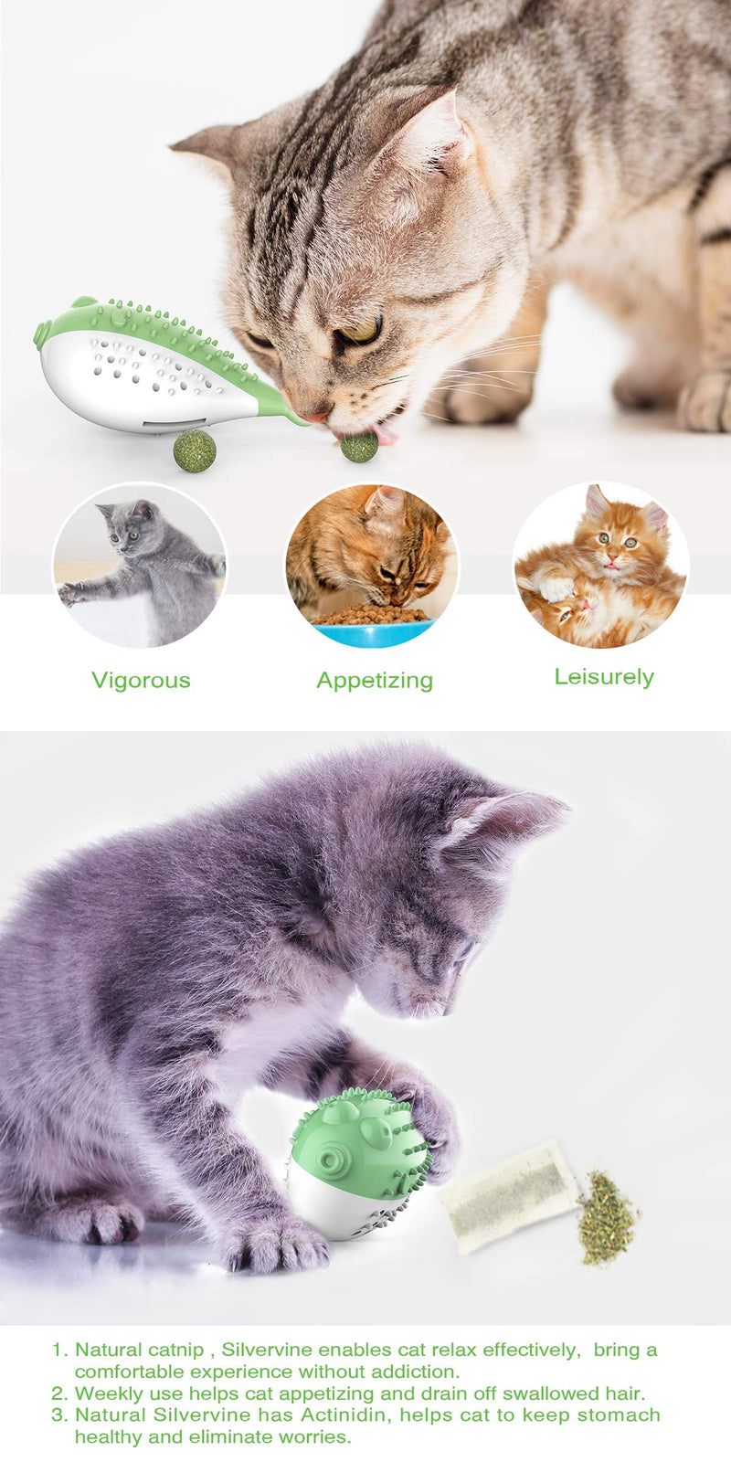 [Australia] - USWT Cat Toothbrush Chew Treat Toy for Kitten Teeth Cleaning Dental Care,Interactive Catnip Toys green 
