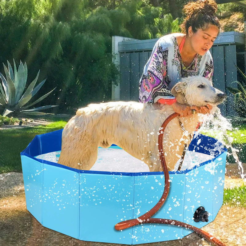 FREESOO Dog Swimming Pool Pet Paddling Pool Large Foldable Dog Bath Tub Portable Outdoor Gargen Pool for Puppy Cat Kids Blue 80x30cm - PawsPlanet Australia