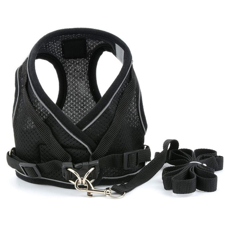 SMALLLEE_LUCKY_STORE Soft Mesh Step-in Small Dog/Cat Harness and Lead Set for Walking Reflective Puppy Vest Harness Outdoor Training,Black,Size M M(chest 40cm,for 3-5kg) black-style1 - PawsPlanet Australia