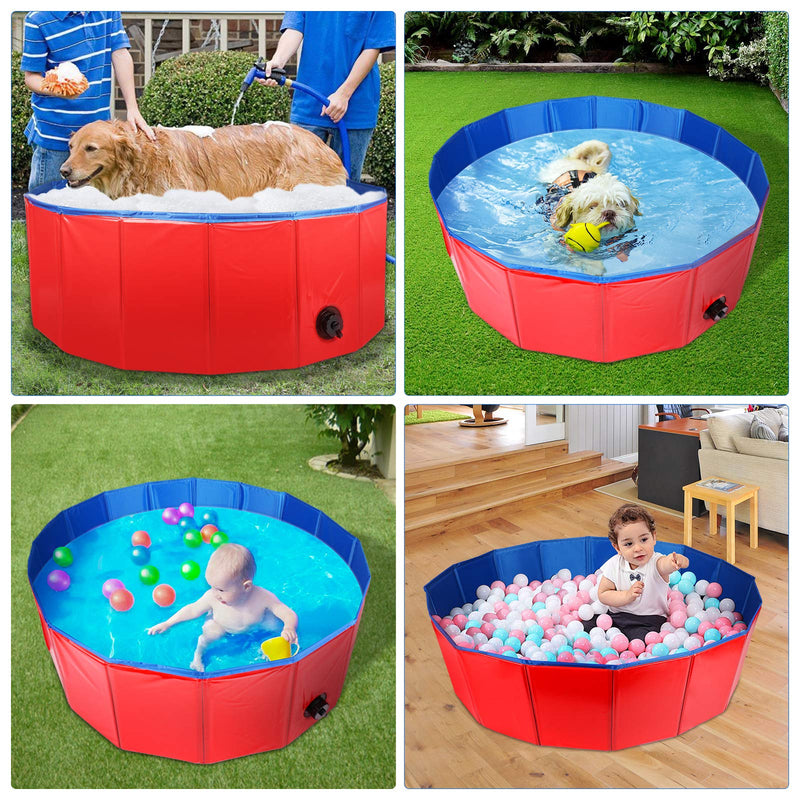 FREESOO Dog Swimming Pool Pet Paddling Pool Large Foldable Dog Bath Tub Portable Outdoor Gargen Pool for Puppy Cat Kids Red 80x30cm - PawsPlanet Australia