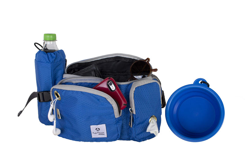 [Australia] - Dog Walk Waist Fanny Pack Treat Pouch with Collapsible Water Bowl and Water Bottle Holder - Small/Medium Dogs Medium Cobalt Blue 