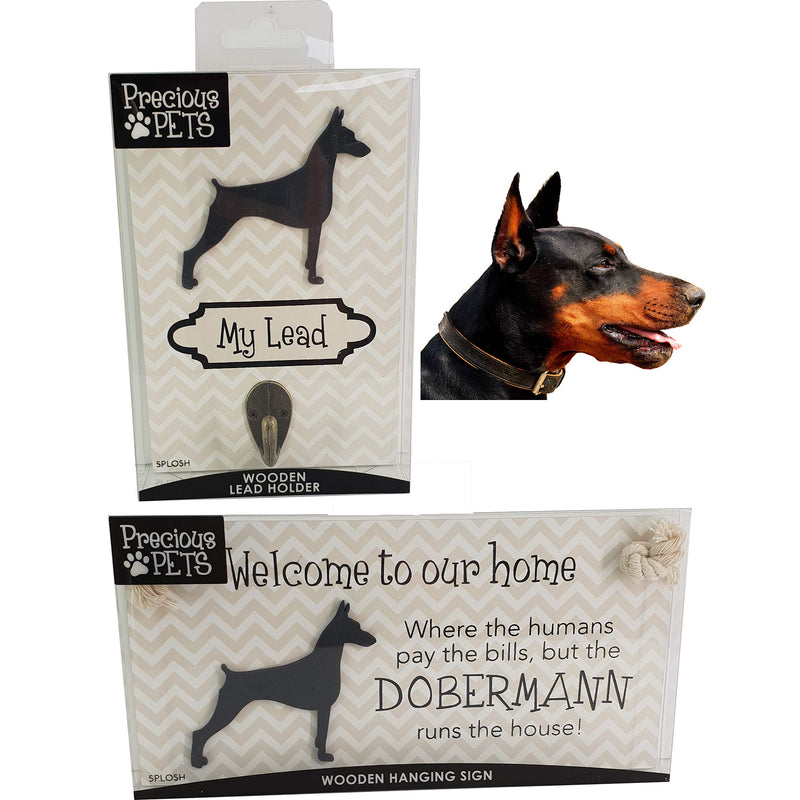 Splosh Precious Pet Dog Plaque and Dog Lead Hook Pack, Dobermann. The funny signs are a personalised mini addition to any dog lovers home, and a welcomed accessory for all dogs. - PawsPlanet Australia