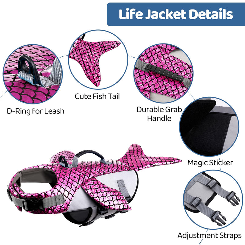 ASENKU Dog Life Jacket, Ripstop Dog Safety Vest, Adjustable Dog Lifesaver Pet Life Preserver with High Buoyancy and Durable Rescue Hand for Small Medium Large Dogs X-Small Pink - PawsPlanet Australia