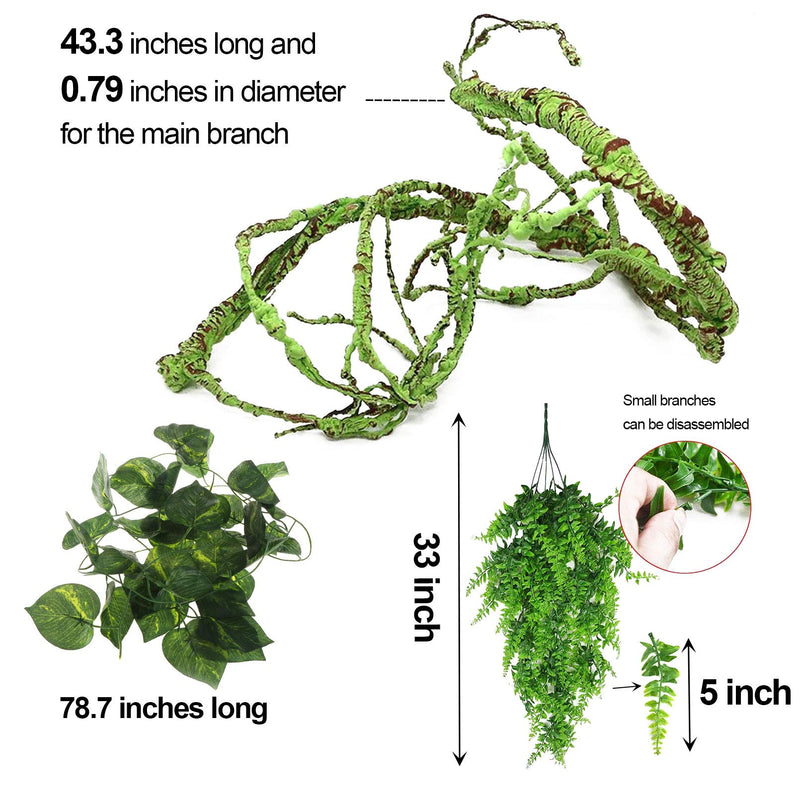 kathson Reptile Vines Plants Flexible Bendable Jungle Climbing Vine Terrarium Plastic Plant Leaves Pet Tank Habitat Decor for Bearded Dragons Lizards Geckos Snakes Hermit Crab Frogs and More Reptiles - PawsPlanet Australia