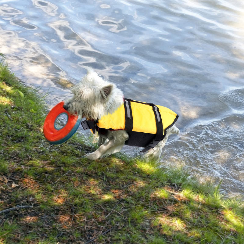 TIANTIAN 2 Pieces Dog Life Jackets Dog Life Vests Pet Swimming Jacket with Reflective Tape and Adjustable Belts (S, Yellow and Orange) Small - PawsPlanet Australia
