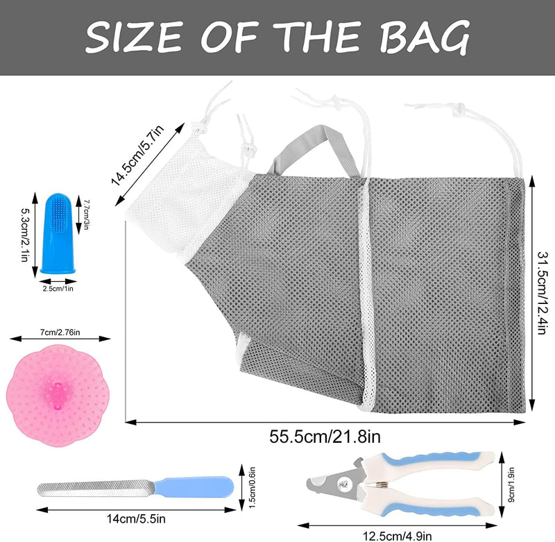 Cat Grooming Bag, Cat Shower Net Bag, 6PCS Cat Bathing Bag Kit, Includes Cat Shower Net Bag Bath Grooming Bag Pet Nail Clipper Kitten Nail File Cat Finger Toothbrush for Pet Cat Bathing - PawsPlanet Australia