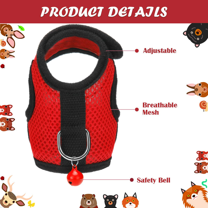 SATINIOR 2 Pieces Guinea Pig Harness and Leash Ferret Rats Hamster Soft Mesh Harness Leash Vest Set with Bell for Small Pet Rabbit Iguana Squirrel Chinchilla S Black, Red - PawsPlanet Australia