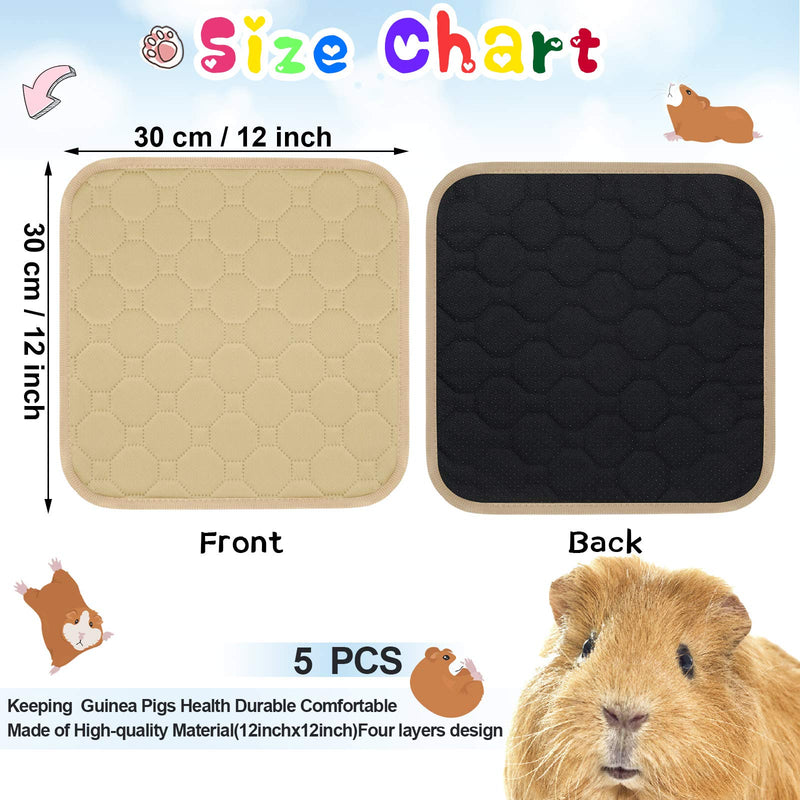 Jetec 5 Pieces Guinea Pig Cage Liners Washable and Reusable Guinea Pig Pee Pads Anti-Slip and Highly Absorbent Guinea Pig Bedding Waterproof Pet Training Pads for Small Rabbit Hamster Rat Beige - PawsPlanet Australia