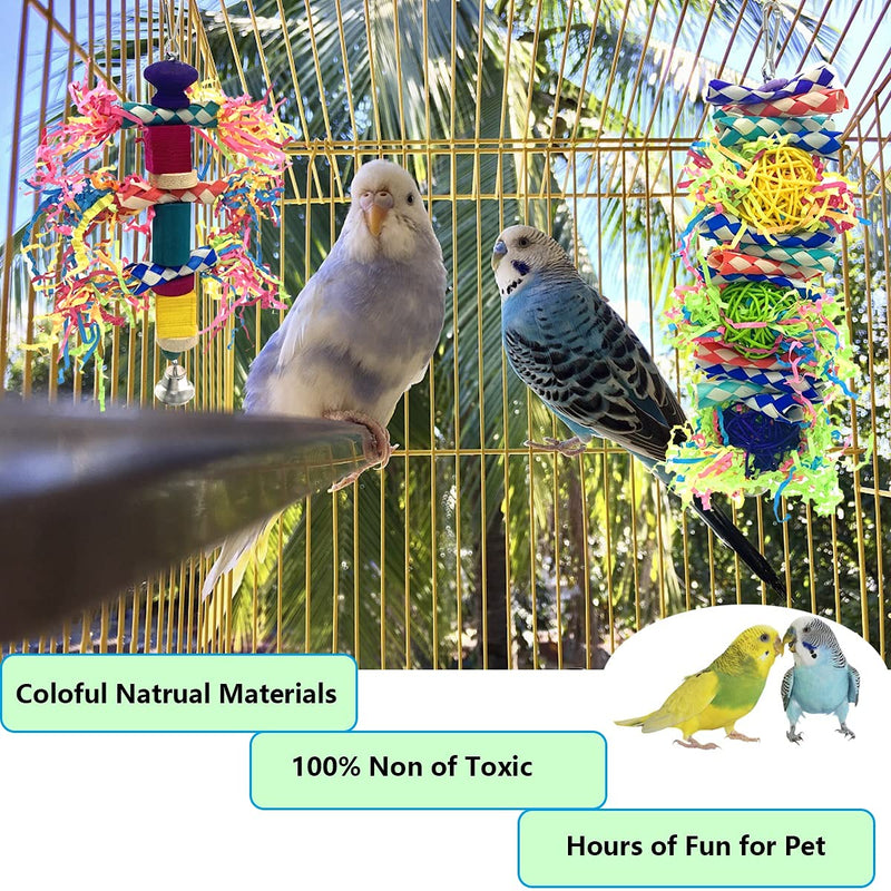 Vehomy Bird Shredding Toys Parrot Bamboo Chewing Toy Bird Wooden Block Foraging Toy with Natural Vine Balls Small Medium Bird Shredder Toys for Conures, Parakeets, Cockatiel - PawsPlanet Australia