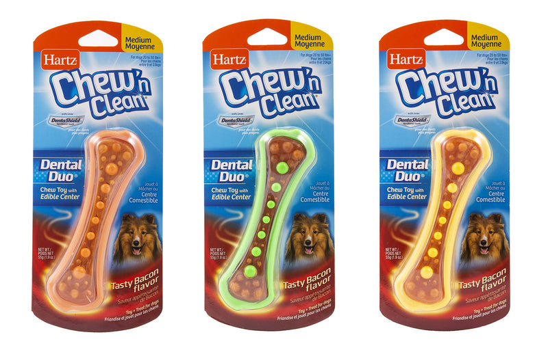 Hartz Chew ‘n Clean Dental Duo Dog Chew Toy, Dog Toy & Bacon Flavored Treat in One, Color & Toy Size Varies 1 Count - PawsPlanet Australia